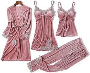 Women Sexy Velvet Pajamas Sets (4 Pieces)